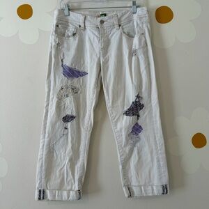 Ett Twa Anthropologie White Patchwork Art Deco Capri Cropped Pants *flawed